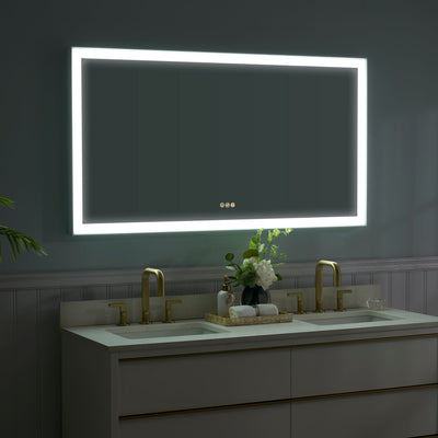 55 in. W x 30 in. H Rectangular Aluminum Framed LED Wall Mount Anti-Fog Modern Decorative Bathroom Vanity Mirror in White