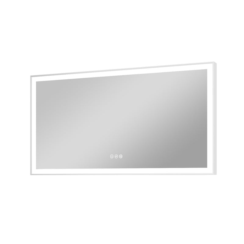 55 in. W x 30 in. H Rectangular Aluminum Framed LED Wall Mount Anti-Fog Modern Decorative Bathroom Vanity Mirror in White