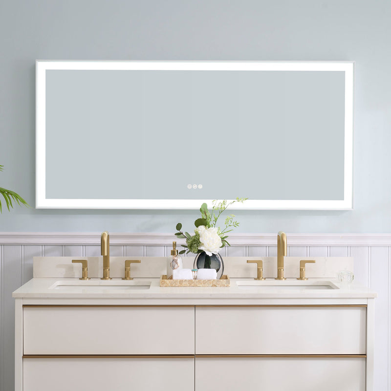 60 in. W x 28 in. H Rectangular Aluminum Framed LED Wall Mount Anti-Fog Modern Decorative Bathroom Vanity Mirror in White