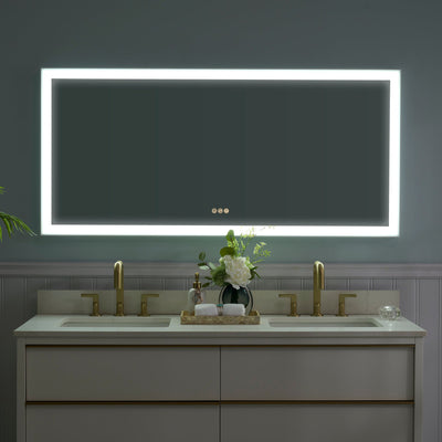 60 in. W x 28 in. H Rectangular Aluminum Framed LED Wall Mount Anti-Fog Modern Decorative Bathroom Vanity Mirror in White