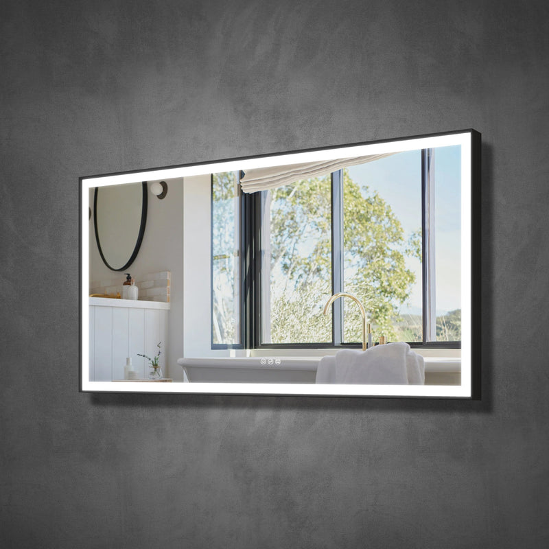 72 in. W x 36 in. H Rectangular Aluminum Framed LED Wall Mount Anti-Fog Modern Decorative Bathroom Vanity Mirror in Matte Black