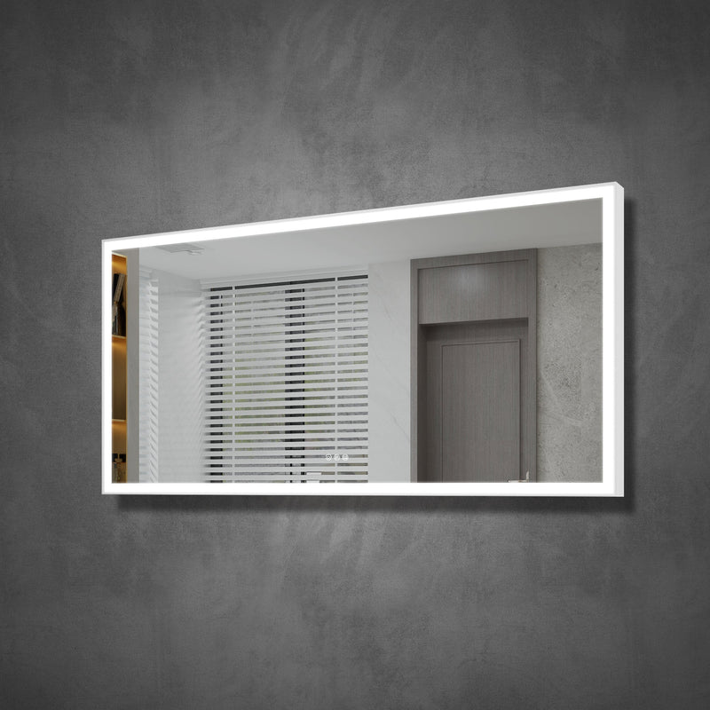 84 in. W x 42 in. H Rectangular Aluminum Framed LED Wall Mount Anti-Fog Modern Decorative Bathroom Vanity Mirror in White