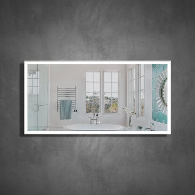 84 in. W x 42 in. H Rectangular Aluminum Framed LED Wall Mount Anti-Fog Modern Decorative Bathroom Vanity Mirror in White