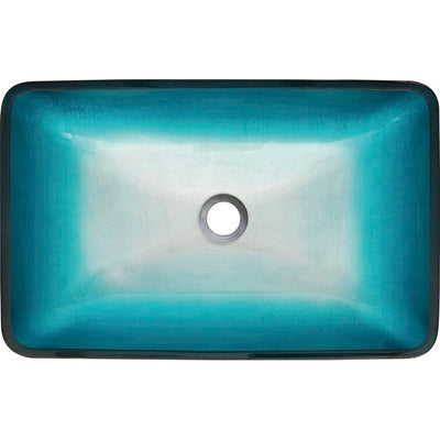 18in L -13in W -12in H Handmade Countertop Glass Rectangular Vessel Bathroom Sink Set in Turquoise