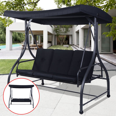 3 Seats Outdoor Swing Hammock with Adjustable Tilt Canopy