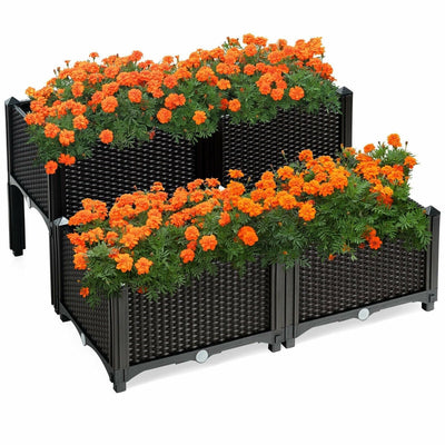 Set of 4 Elevated Flower Vegetable Herb Grow Planter Box