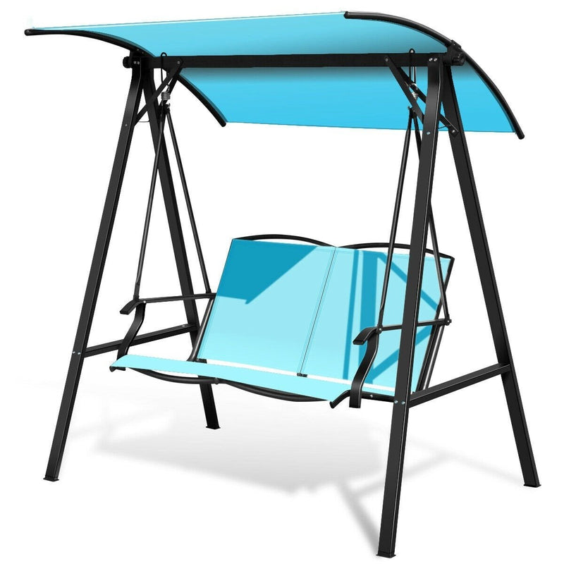 2 Person Patio Swing with Weather Resistant Glider and Adjustable Canopy