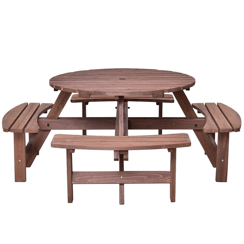 Patio 8 Seat Wood Picnic Dining Seat Bench Set