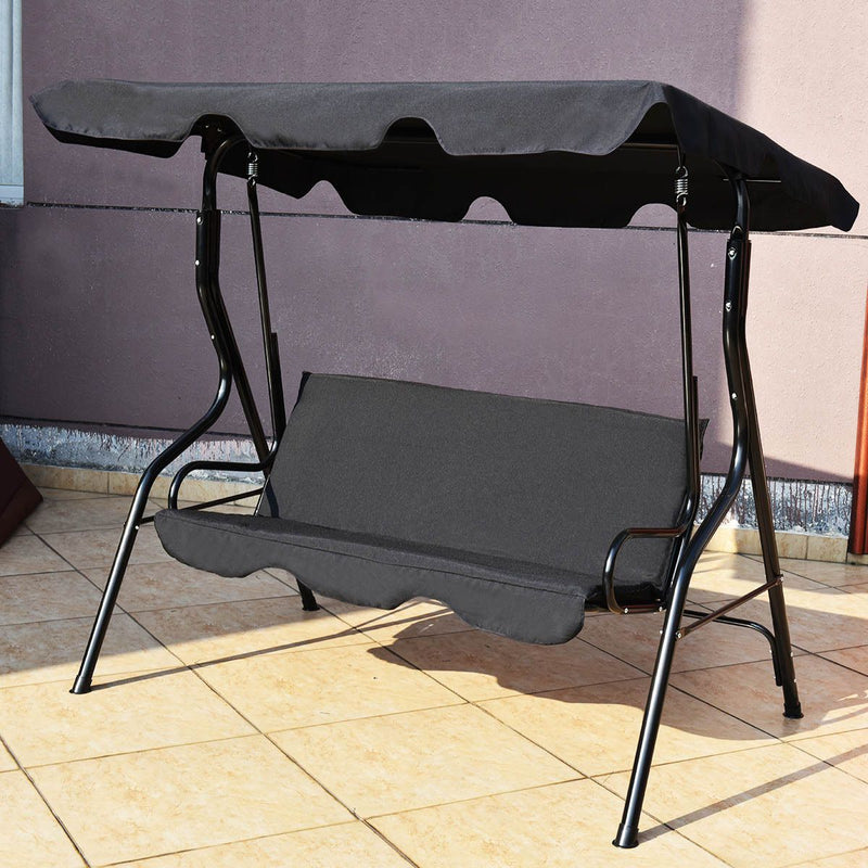 3 Seat Outdoor Patio Canopy Swing with Cushioned Steel Frame