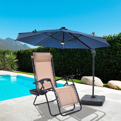 Set of 2 Folding Adjustable Lounge Chair with Removable Pillow and Cup Holder Tray