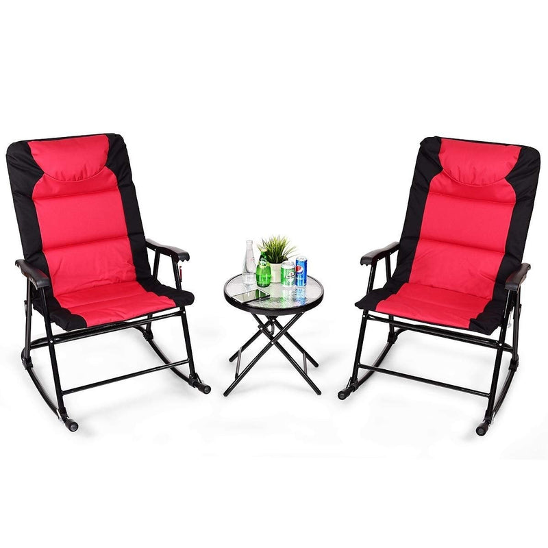 3 Pcs Outdoor Folding Rocking Chair Table Set with Cushion