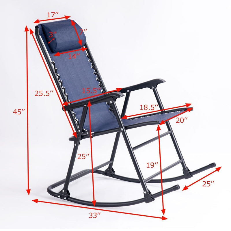 Outdoor Patio Headrest Folding Zero Gravity Rocking Chair