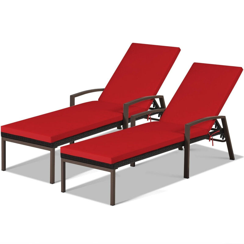 2 Pcs Patio Rattan Adjustable Back Lounge Chair