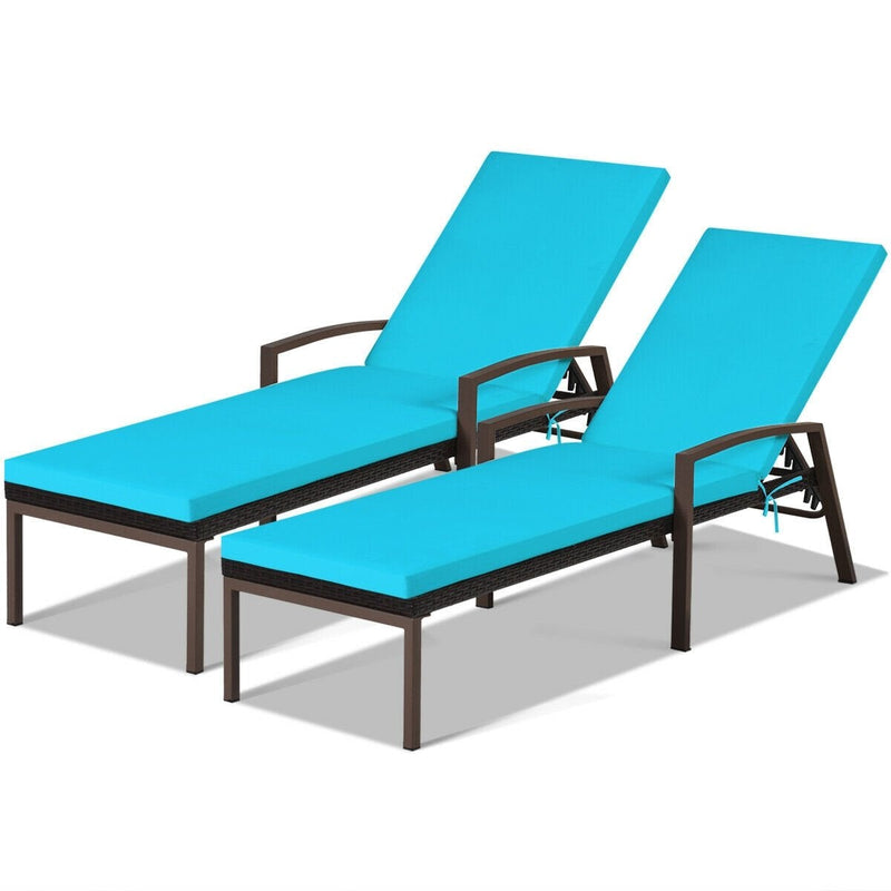 2 Pcs Patio Rattan Adjustable Back Lounge Chair