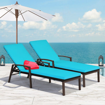 2 Pcs Patio Rattan Adjustable Back Lounge Chair