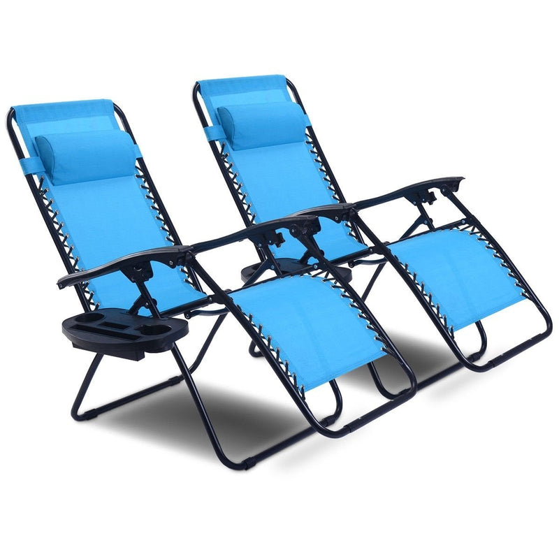 2 Pcs Folding Lounge Chair with Zero Gravity