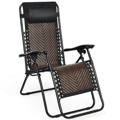 Folding Patio Rattan Zero Gravity Lounge Chair Recliner