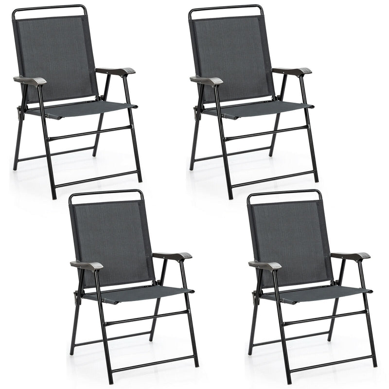 4Pcs Portable Outdoor Camping Lawn Garden Patio Folding Chair with Armrest