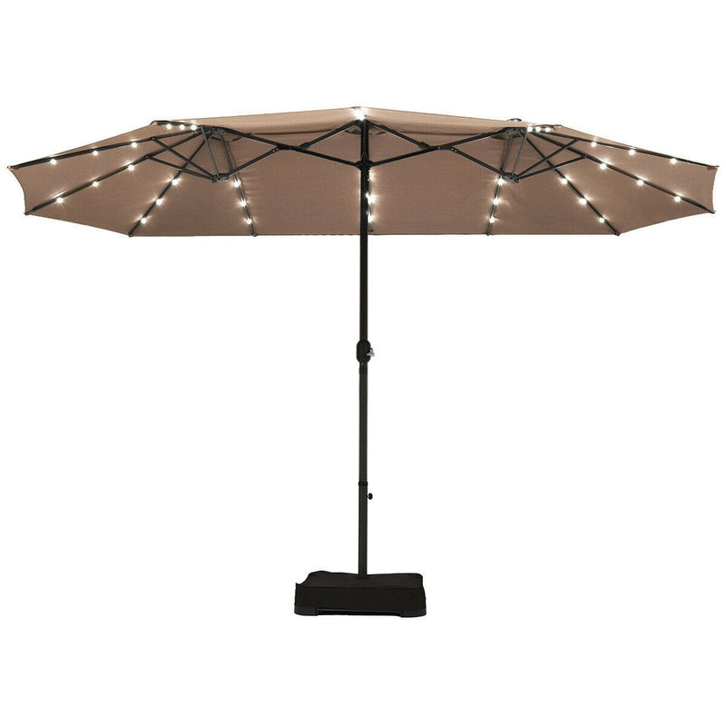 15 Feet Solar LED Patio Double-sided Umbrella with Weight Base