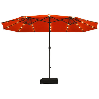 15 Feet Solar LED Patio Double-sided Umbrella with Weight Base