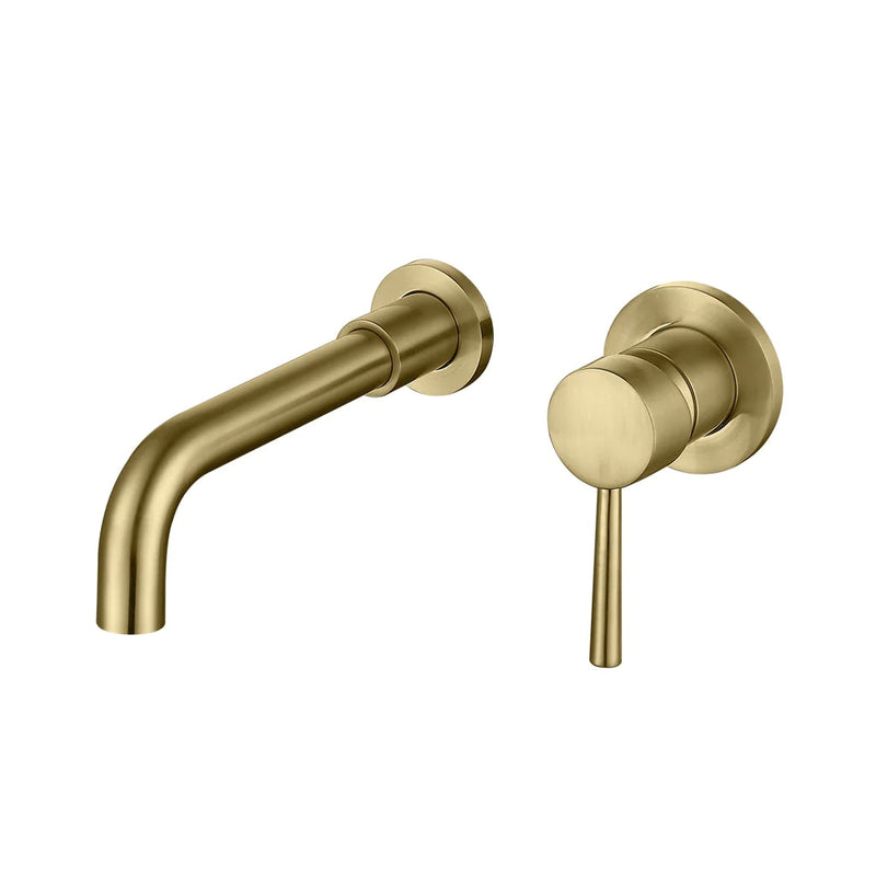 Wall Mount Single Handle Golden Bathroom Sink Faucet Brushed Gold