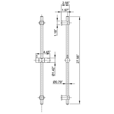 Slide Bar Hand Held Shower With Hose