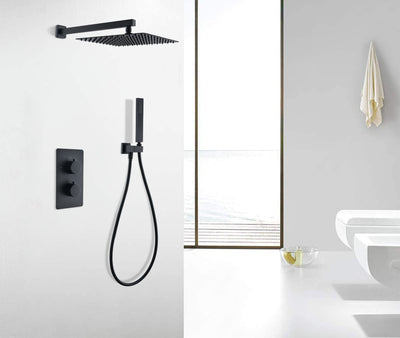 Wall Mounted Thermostatic Rain Shower Head Kit Matte Black Shower Combo Set