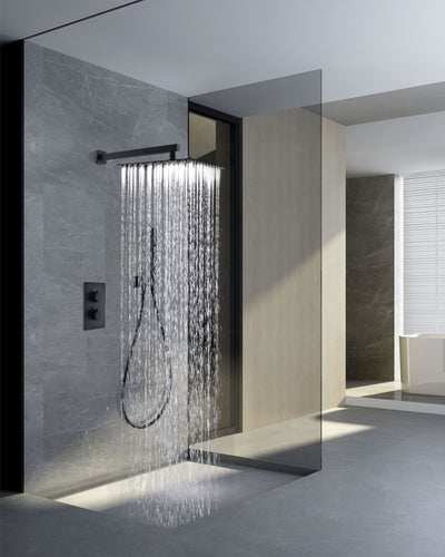 Wall Mounted Thermostatic Rain Shower Head Kit Matte Black Shower Combo Set