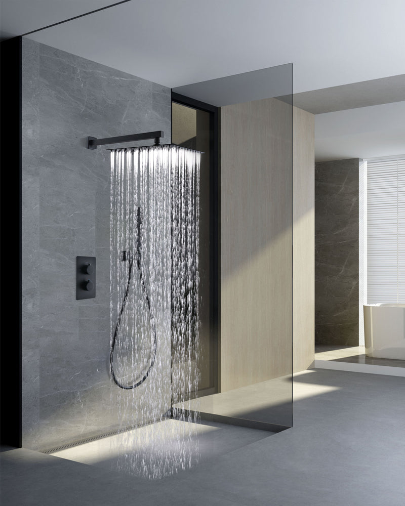 Wall Mounted Thermostatic Rain Shower Head Kit Matte Black Shower Combo Set