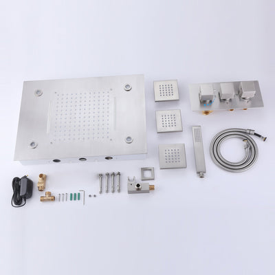 LED Thermostatic Shower System Ceiling Mounted Rainfall Shower Head And 3 Body Massager Jets