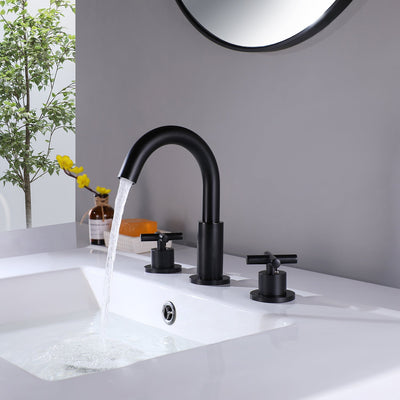 Matte Black Deck Mounted Bathroom Sink Faucet With Rough-in Valve