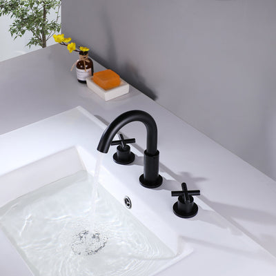 Matte Black Deck Mounted Bathroom Sink Faucet With Rough-in Valve