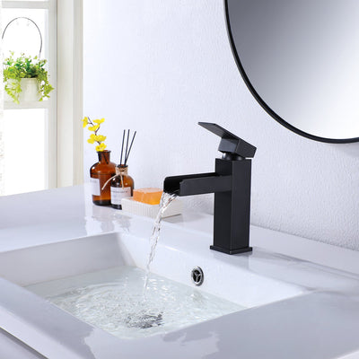 Single Handle Single Hole Bathroom Faucet with Deckplate Included and Wide Mouth in Matte Black