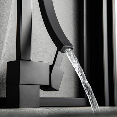 Unique Single Handle Solid Brass Matte Black Bathroom Sink Faucet