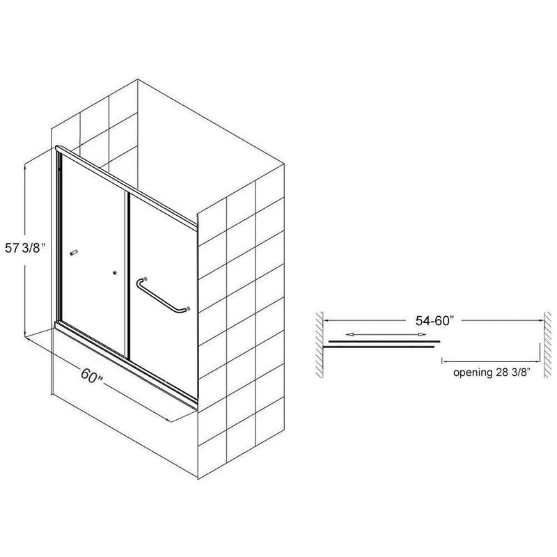 57 in. x 60 in. Semi-Frameless Double Sliding Door, with Handle Frosted Glass in Chrome