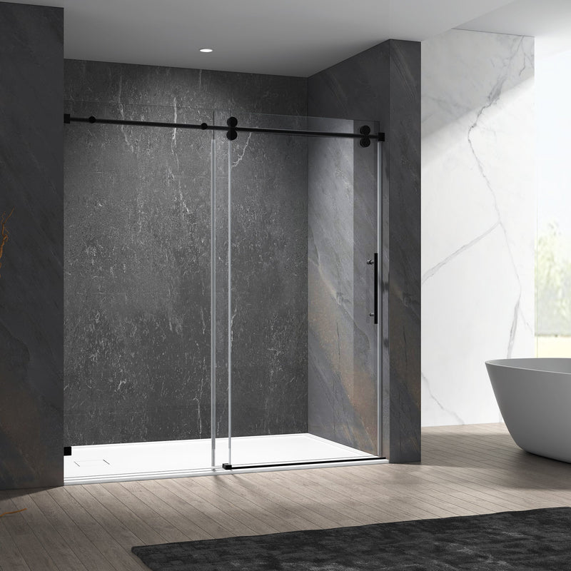 60-in W x 66-in H Frameless Sliding Standard Bathtub Door (Tempered Glass)