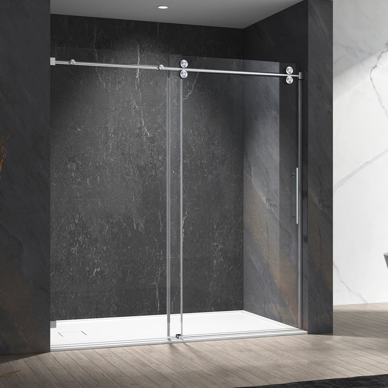 60-in W x 66-in H Frameless Sliding Standard Bathtub Door (Tempered Glass)