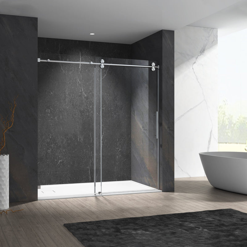 60-in W x 66-in H Frameless Sliding Standard Bathtub Door (Tempered Glass)