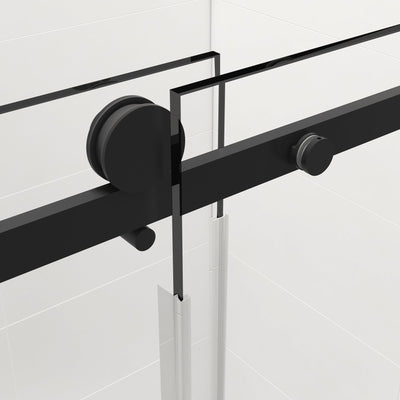 60-in W x 76-in H Frameless Sliding Matte Black Standard Shower Door (Tempered Glass)