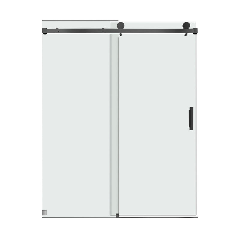 60-in W x 76-in H Frameless Sliding Matte Black Standard Shower Door (Tempered Glass)