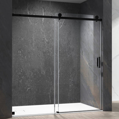 60-in W x 76-in H Frameless Sliding Matte Black Standard Shower Door (Tempered Glass)