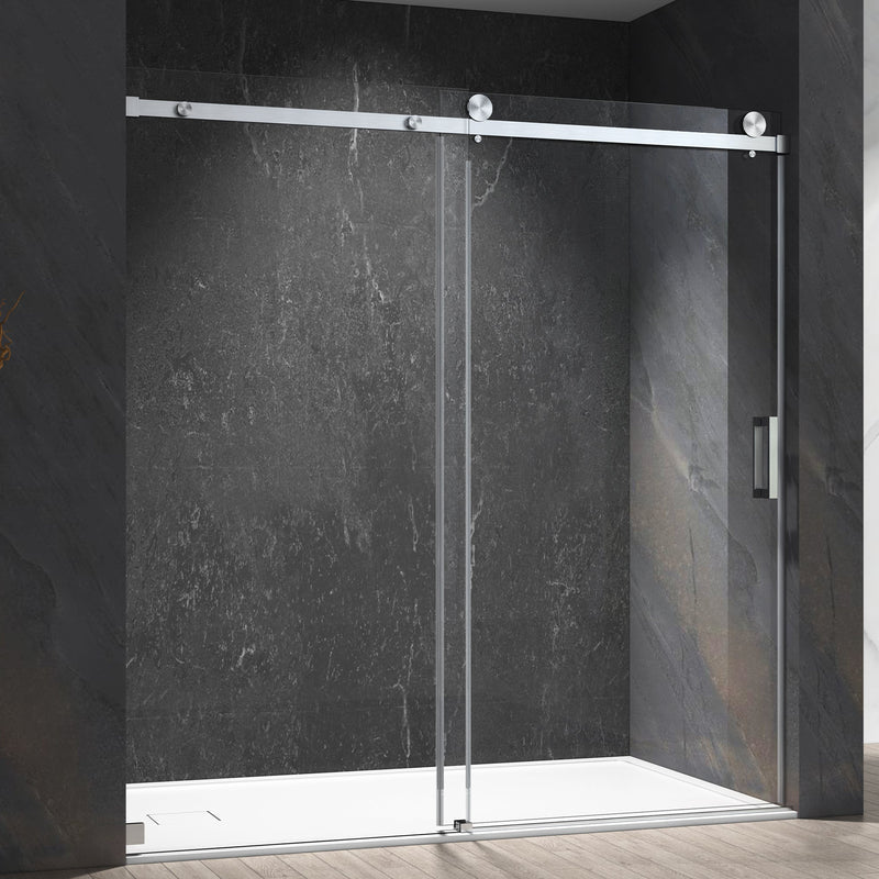 60-in W x 76-in H Frameless Sliding Matte Black Standard Shower Door (Tempered Glass)