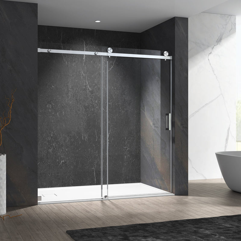 60-in W x 76-in H Frameless Sliding Matte Black Standard Shower Door (Tempered Glass)