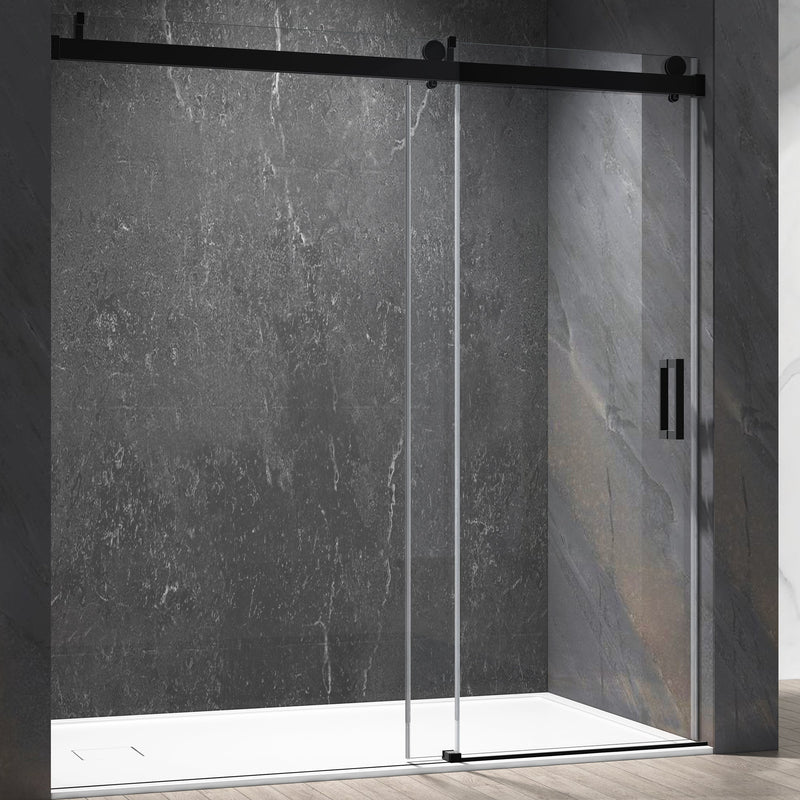 60 in W. x 76 in H. Single Sliding Shower Door with Soft-Closing Barn Door Sliding with 3/8 in Clear Tempered Glass