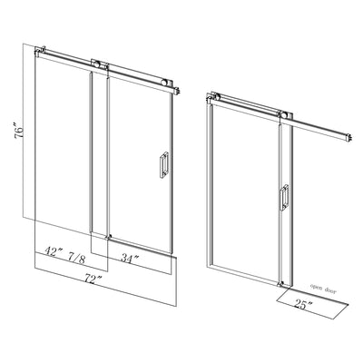 60 in W. x 76 in H. Single Sliding Shower Door with Soft-Closing Barn Door Sliding with 3/8 in Clear Tempered Glass