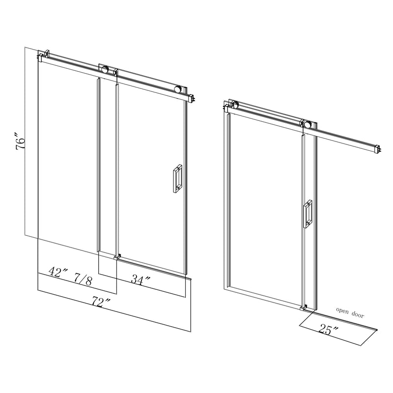 60 in W. x 76 in H. Single Sliding Shower Door with Soft-Closing Barn Door Sliding with 3/8 in Clear Tempered Glass