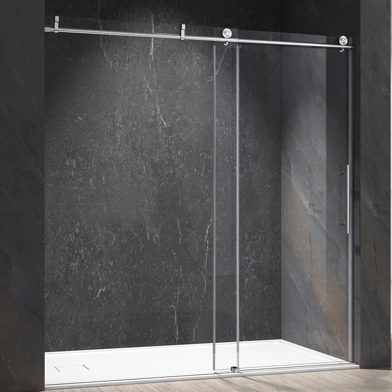 60-in W x 76-in H Frameless Sliding Matte Black Soft Close Standard Shower Door