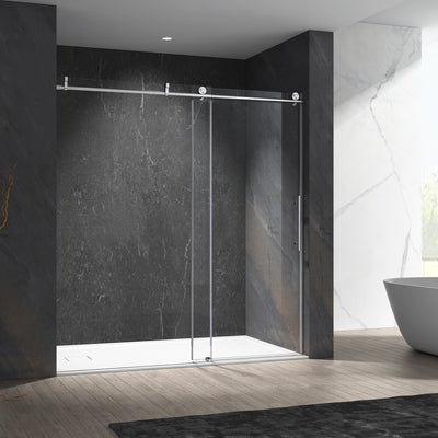 60-in W x 76-in H Frameless Sliding Matte Black Soft Close Standard Shower Door