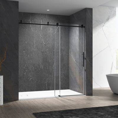 60-in W x 76-in H Frameless Sliding Matte Black Soft Close Standard Shower Door