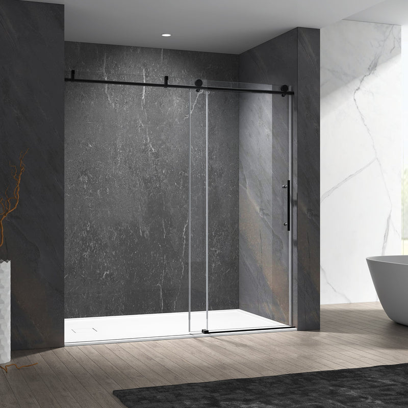 60-in W x 76-in H Frameless Sliding Matte Black Soft Close Standard Shower Door